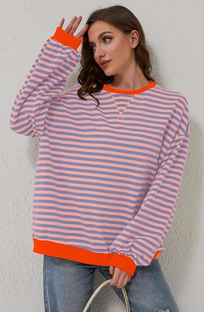 Serena | Women’s Spring Striped Crewneck Sweater With Long Sleeve