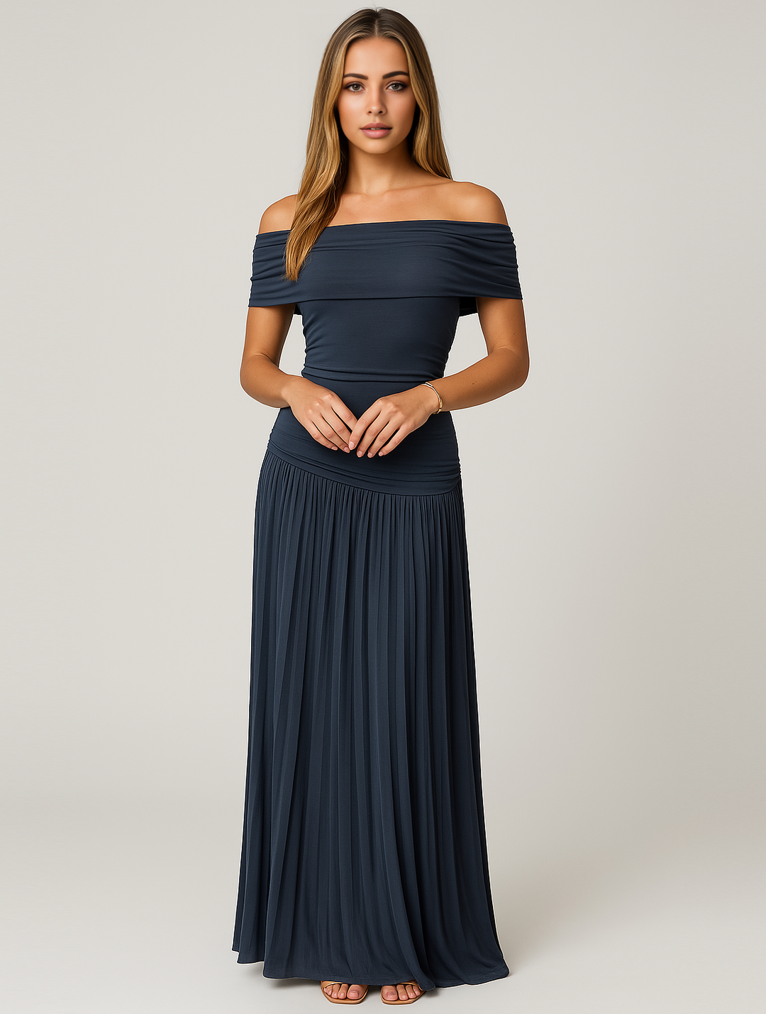 Lily | Women’s Elegant Pleated Off-Shoulder Maxi Dress