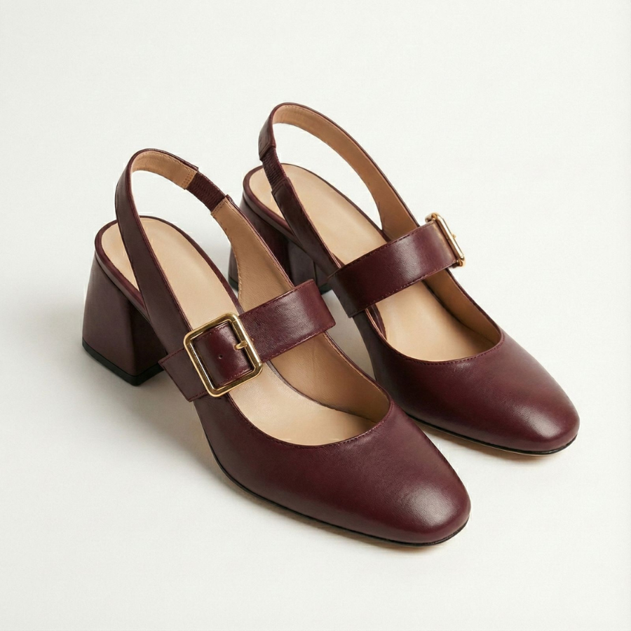 Block Heel Slingback Shoe for Women | Aria Burgundy