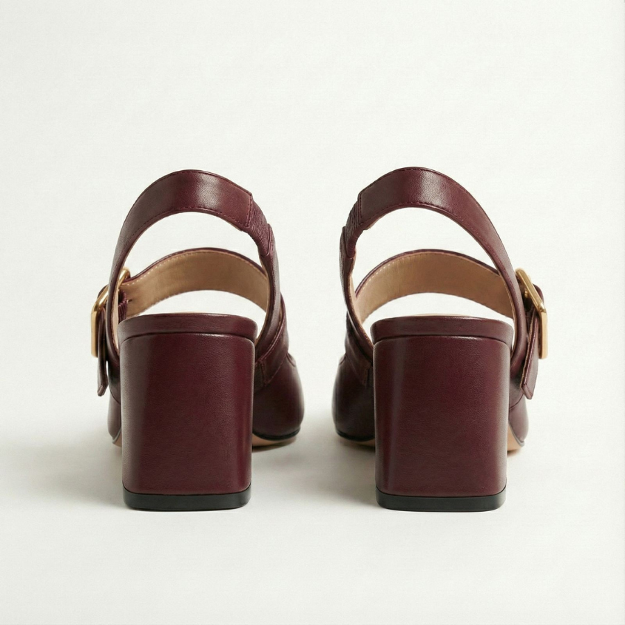 Block Heel Slingback Shoe for Women | Aria Burgundy