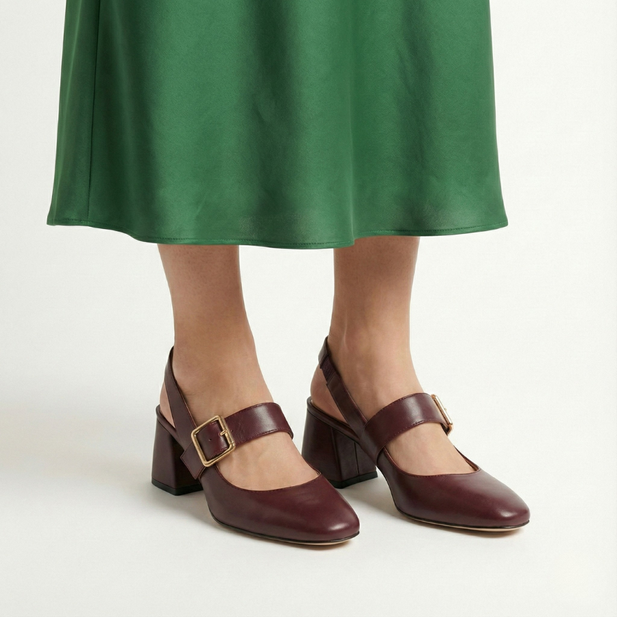 Block Heel Slingback Shoe for Women | Aria Burgundy