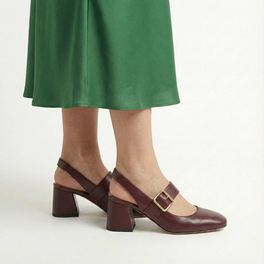 Block Heel Slingback Shoe for Women | Aria Burgundy