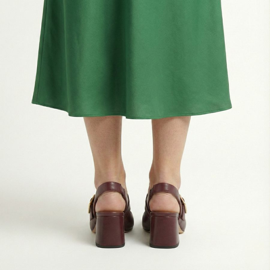 Block Heel Slingback Shoe for Women | Aria Burgundy