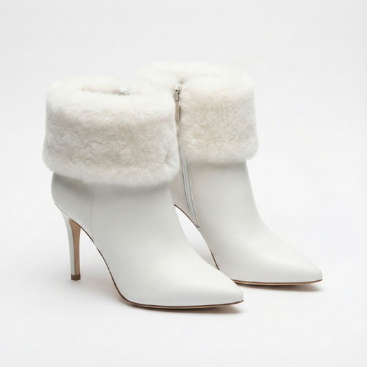 Faux-Fur High Heel Ankle Boot | Mila White