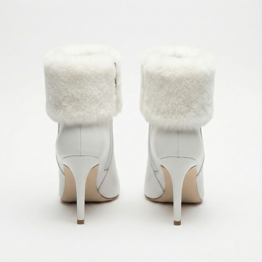Faux-Fur High Heel Ankle Boot | Mila White