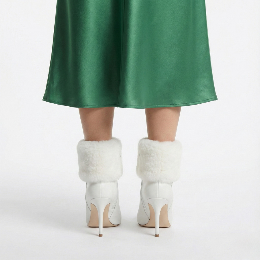 Faux-Fur High Heel Ankle Boot | Mila White