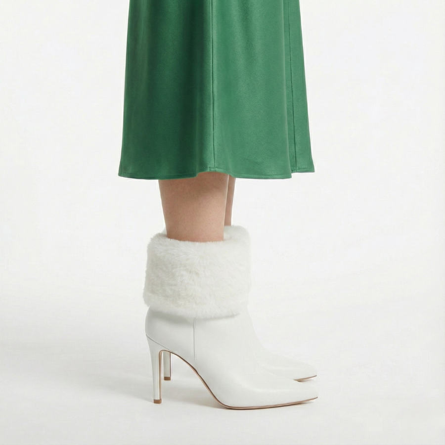 Faux-Fur High Heel Ankle Boot | Mila White