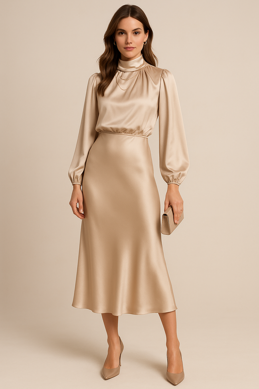 Megan | Women’s elegant satin midi dress