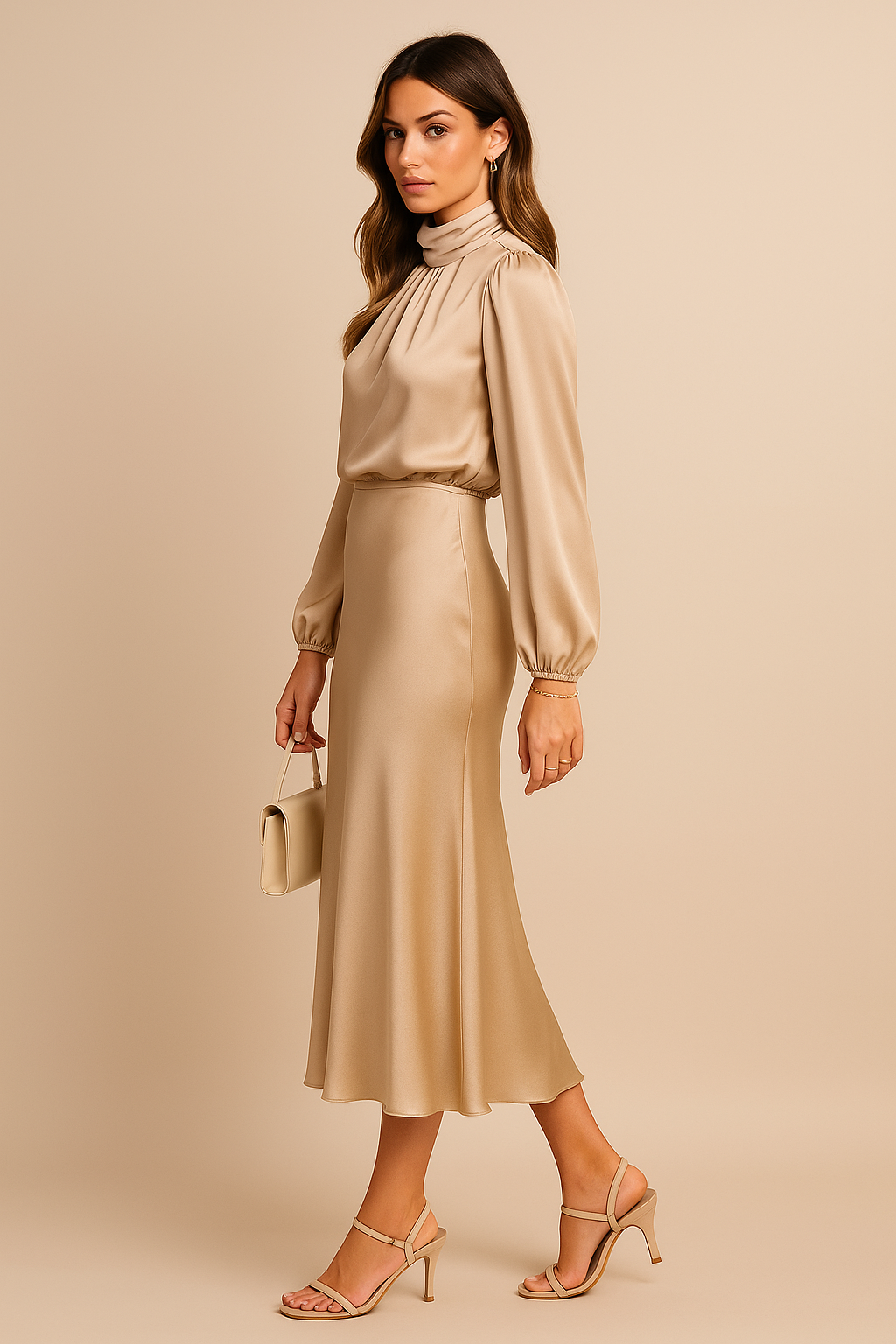 Megan | Women’s elegant satin midi dress