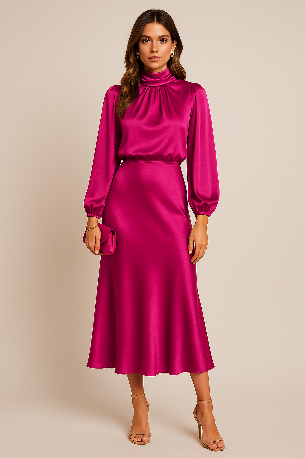 Megan | Women’s elegant satin midi dress