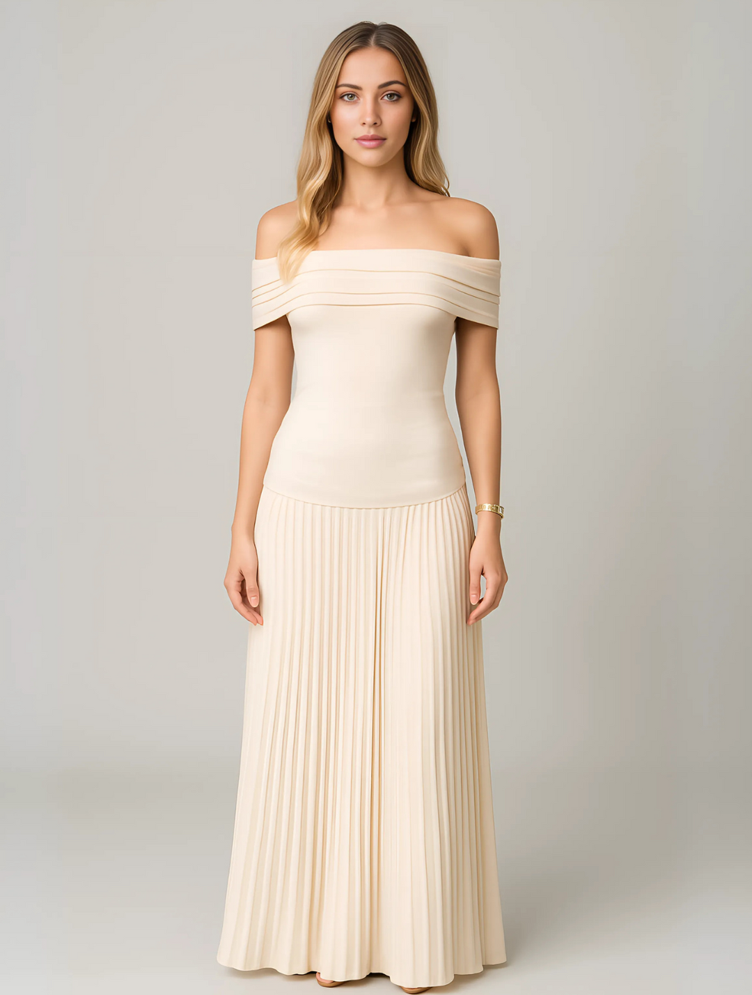 Lily | Women’s Elegant Pleated Off-Shoulder Maxi Dress