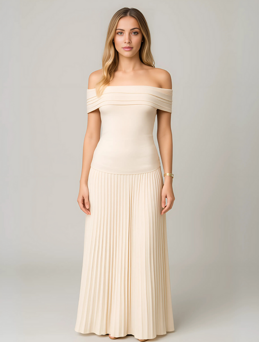 Lily | Women’s Elegant Pleated Off-Shoulder Maxi Dress