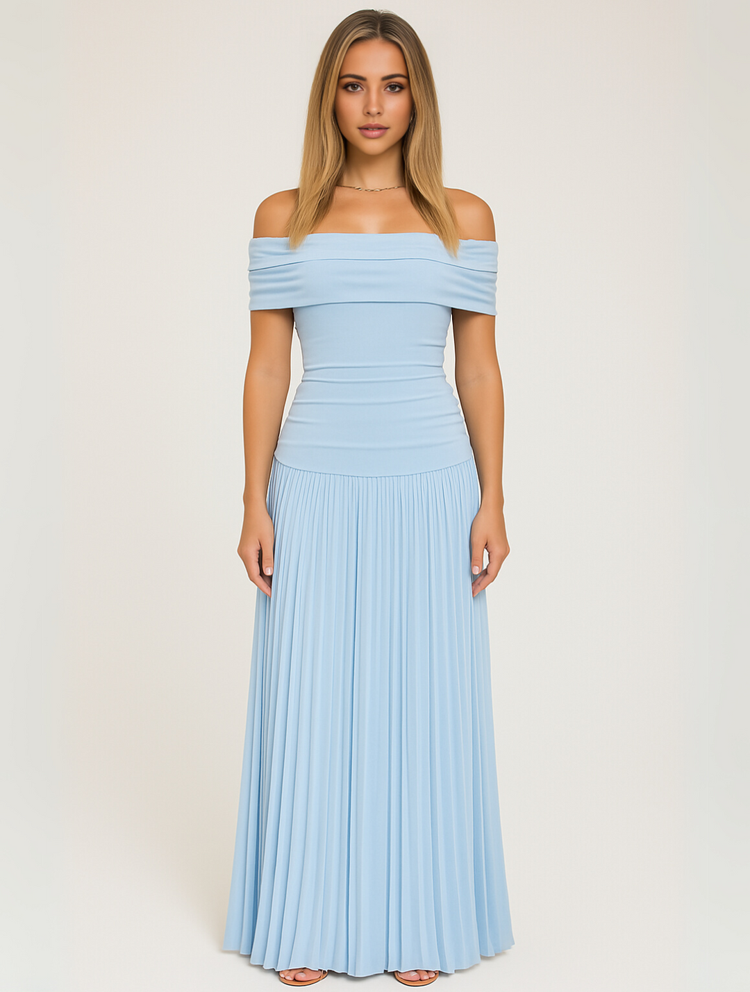 Lily | Women’s Elegant Pleated Off-Shoulder Maxi Dress