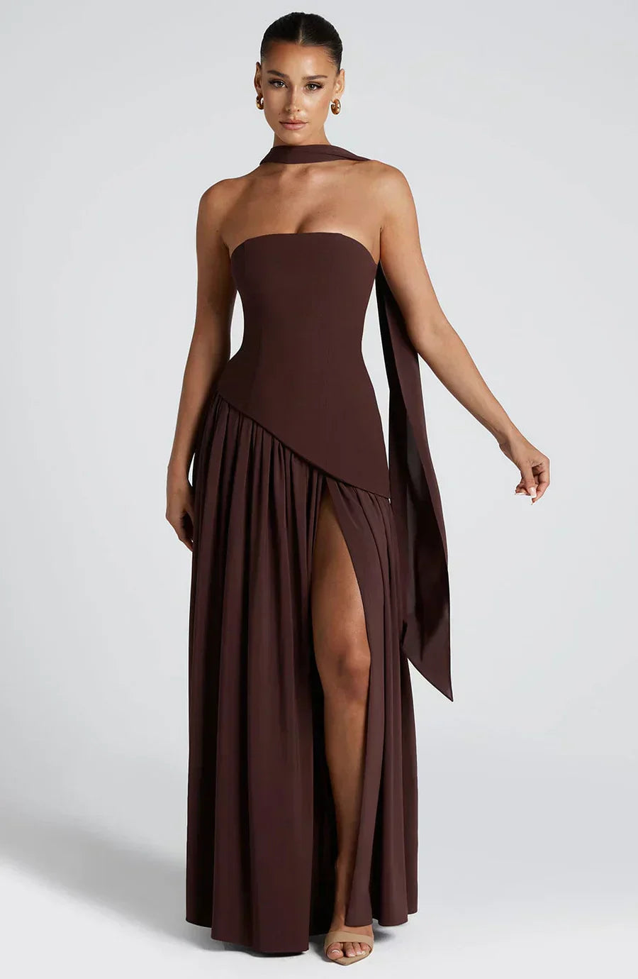 Emerson | Women’s Classic Asymmetric Maxi Dress With Flowing Skirt